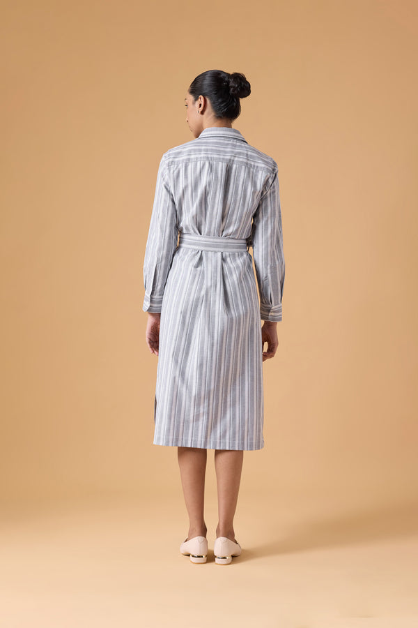 Studio Shirt Dress - Office Grey Stripes