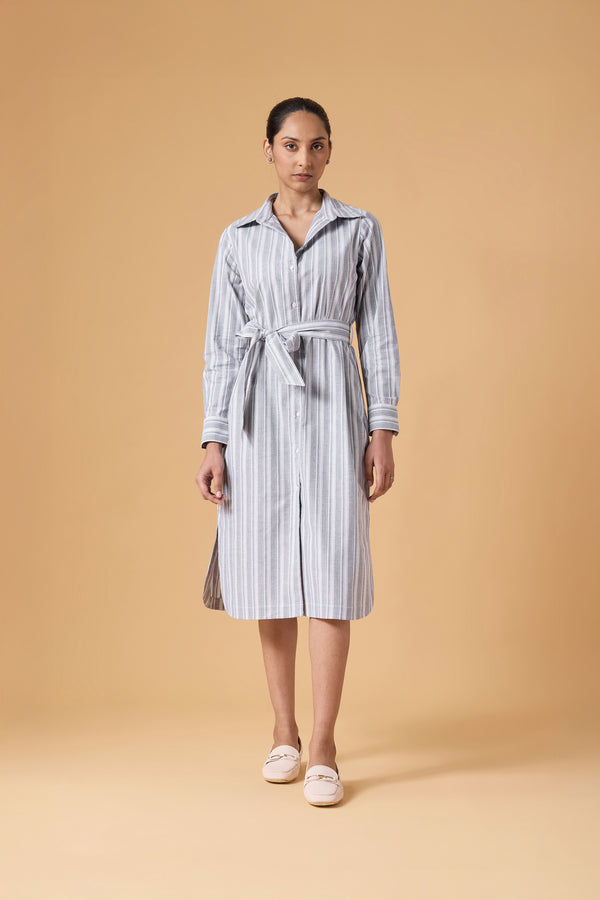 Studio Shirt Dress - Office Grey Stripes