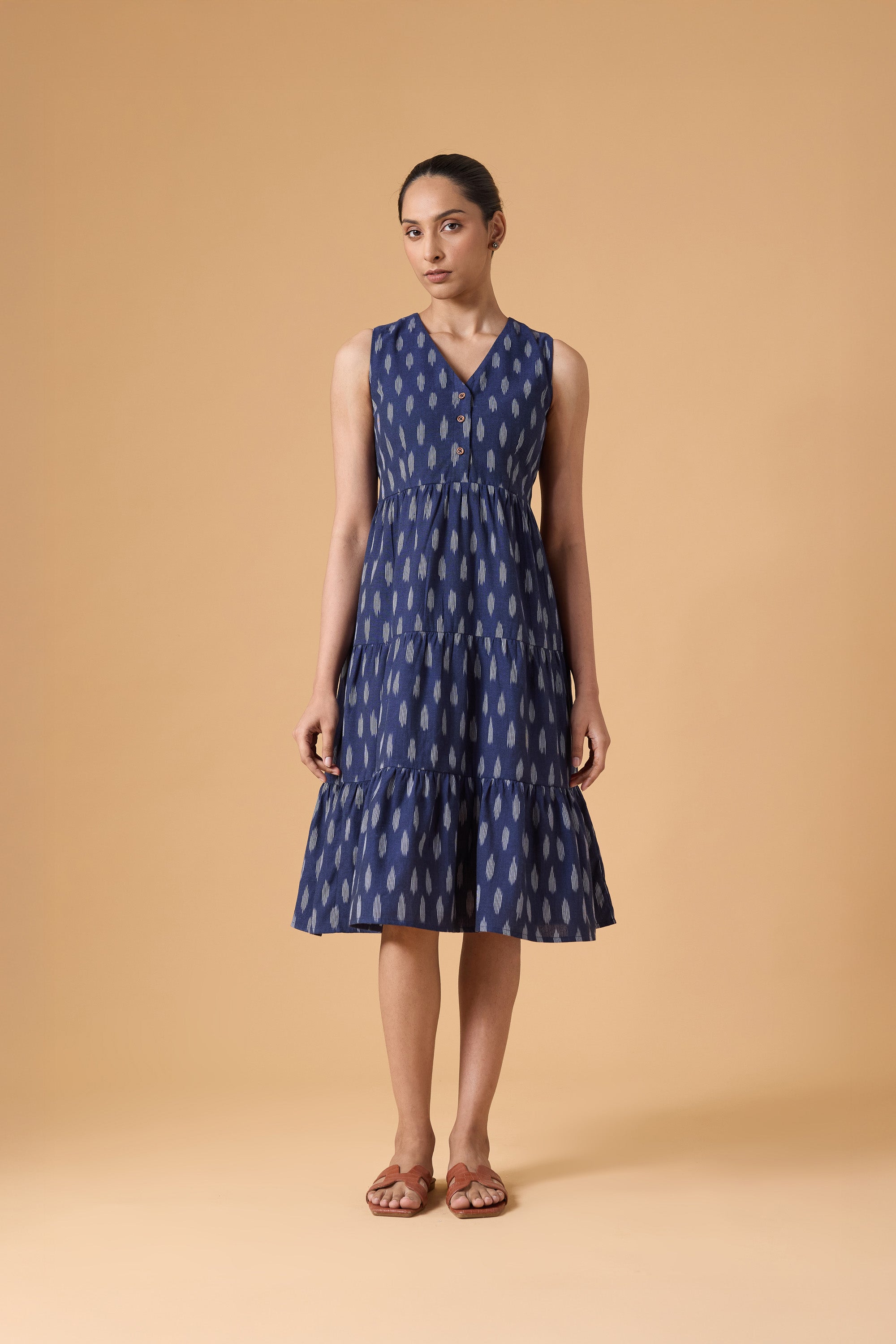 Quiet Motion Dress - Indigo Ikkat