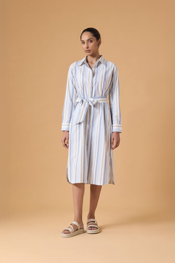 Studio Shirt Dress - Powder Blue Stripes